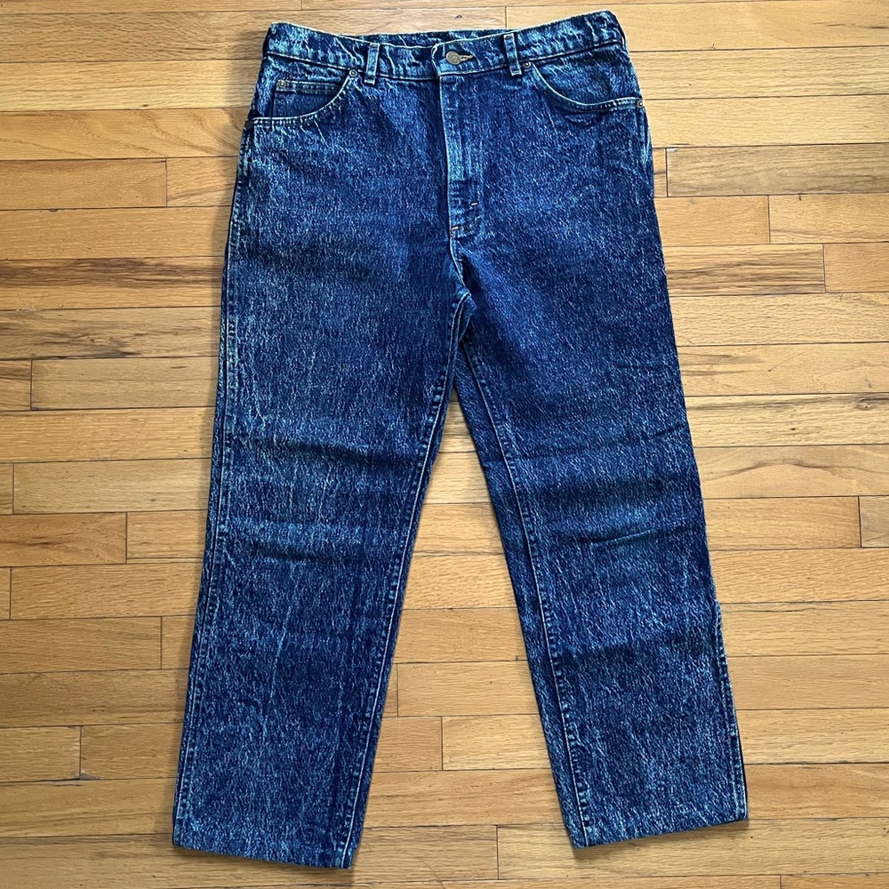 VTG Lee Riders Acid Wash Jeans Blue 80s 90s Stone Wash Denim Tapered Zip Fly